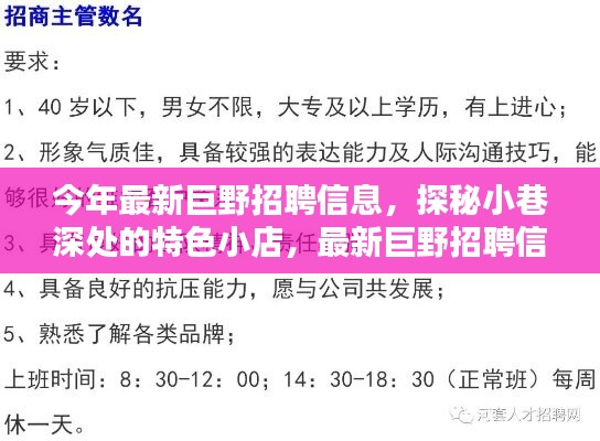 最新巨野招聘信息大揭秘，探秘小巷深處的特色小店！