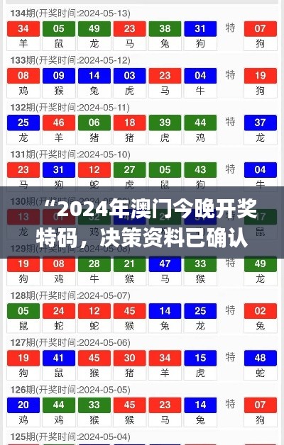 “2024年澳門今晚開獎特碼，決策資料已確認_資源版MKX518.15”