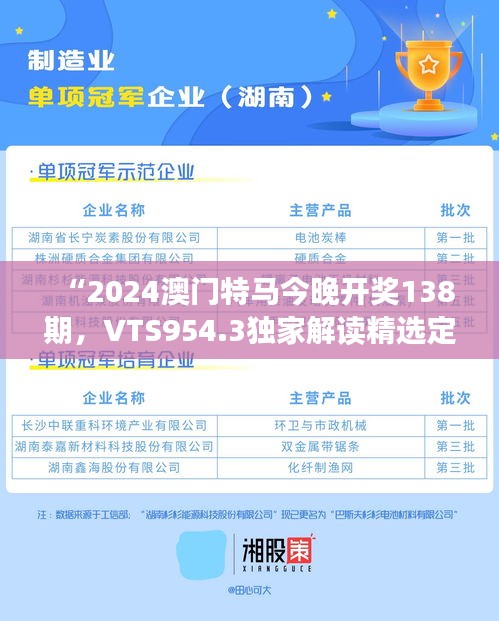 “2024澳門(mén)特馬今晚開(kāi)獎(jiǎng)138期，VTS954.3獨(dú)家解讀精選定義”