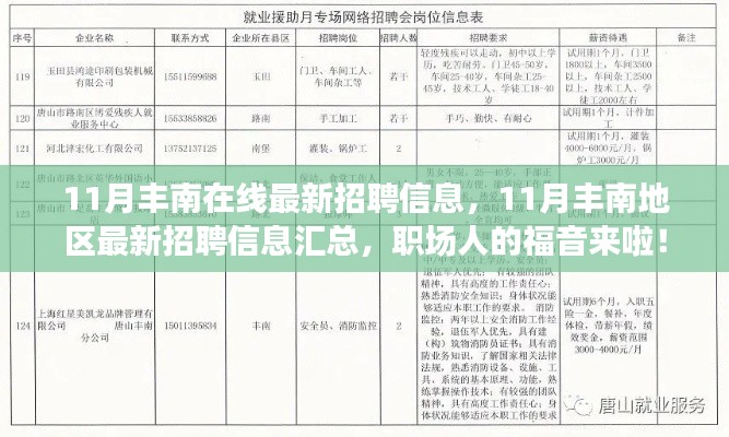 11月豐南在線最新招聘信息匯總，職場人的福音