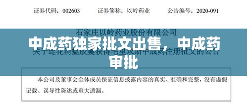 中成藥獨家批文出售，中成藥 審批 