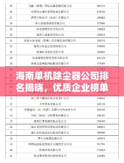 海南單機(jī)除塵器公司排名揭曉，優(yōu)質(zhì)企業(yè)榜單不容錯(cuò)過！