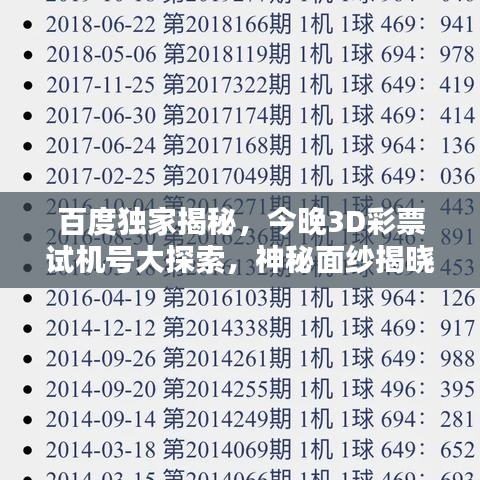 百度獨(dú)家揭秘，今晚3D彩票試機(jī)號大探索，神秘面紗揭曉！